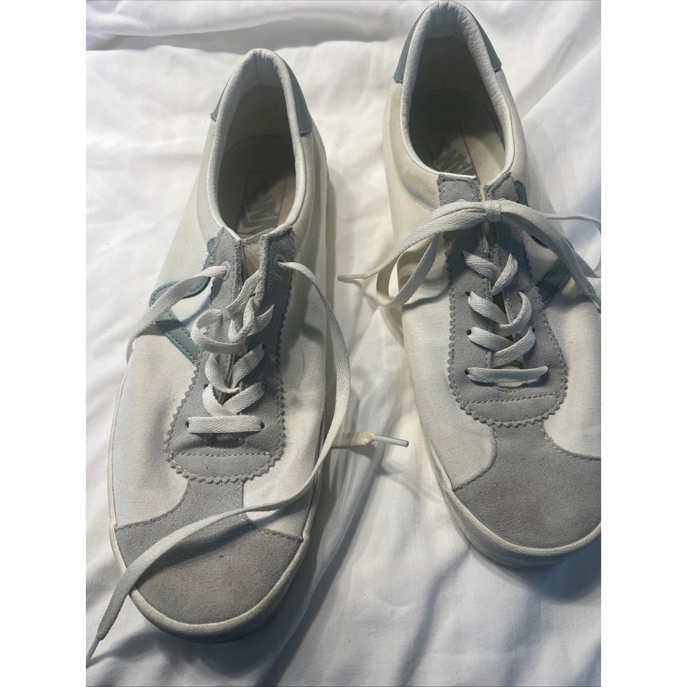 Vans Sport Low White Grey Sage Green Canvas Suede Sneakers Mens 11.5 Womens 13